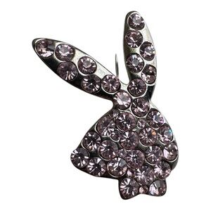 Vintage Rhinestone Bunny‎ Brooch – Pink Crystal Silhouette Pin – 1”